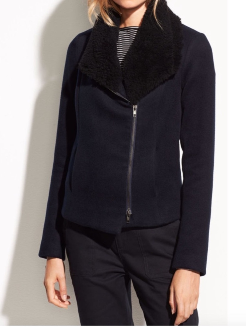 Vince Womens Wool Collared Moto Coat Jacket L